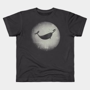 Cat and Narwhal Fly Across the Moon Kids T-Shirt